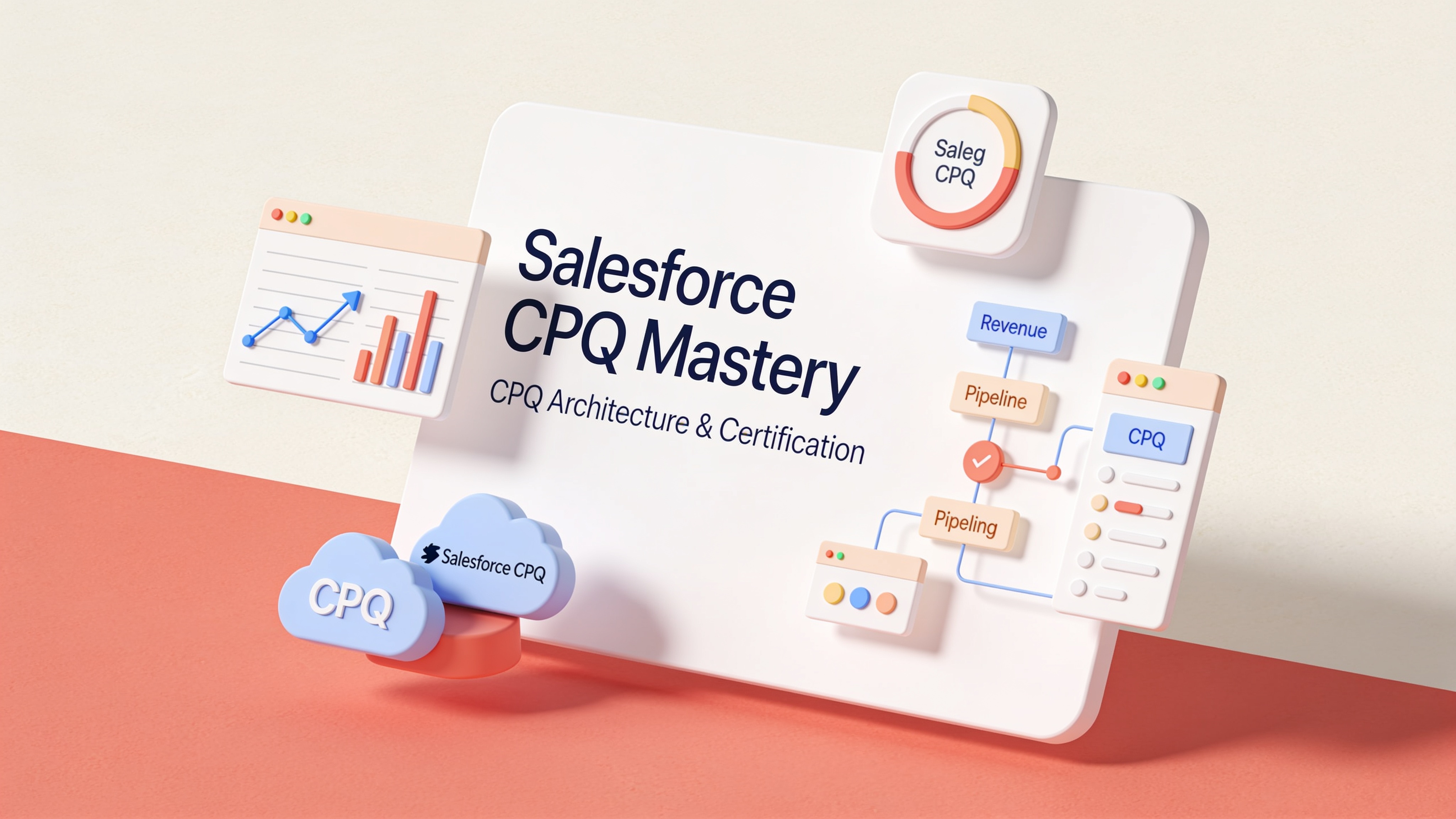Salesforce CPQ Mastery course marketing artwork for CPQ Architecture & Certification.